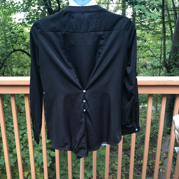 Black Pattern Button Up Back High Low Long Sleeve Top Blouse Shirt XXL - Picture 4 of 5